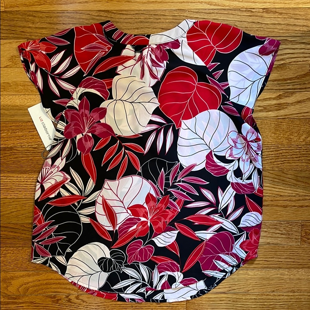 NWT Liz Claiborne Floral V Neck Blouse with Mandarin Collar - Picture 8 of 10